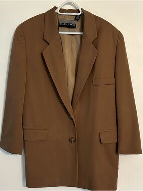 Vintage Linda Allard Ellen Tracy Women's Brown Blazer Size 4 100% Wool Oversized